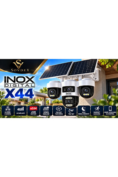 inoxdigital İnox x44 4G Solar eSIM 4 Lens Motorlu Döner Güvenlik Kamerası 355°