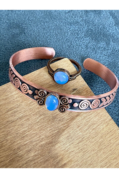 Rupen Kraft Pure Copper Ring Bracelet with Natural Stone Handcrafted Copper S...