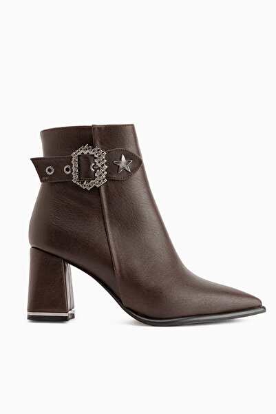 Limoya Olena Brown Buckle Detailed Heeled Women's Boots