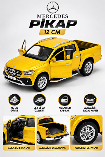 YILDIRIM OYUNCAK Mecedes Benz Pikap Sarı 12 cm Metal Açılabilir Kapılar Gerçe...