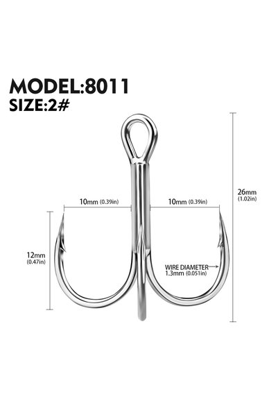 Choice SIZE 2 20pcs High Carbon Treble Hooks - Super Sharp, Solid Size 1#-14#...