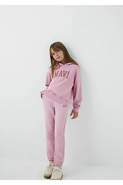 Mavi M7S10147 Logo Baskılı Kapüşonlu Kız Çocuk Sweatshirt PEMBE