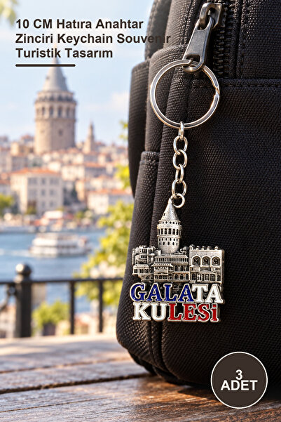 Yenilig 3 Pieces Metal Galata Tower Keychain – 10 cm Souvenir Key Chain Keych...