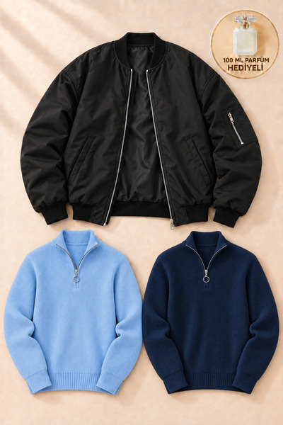 OTAKU 3-Piece Men's Winter Combination Pack – 1 Bomber Jacket + 2 Zippered Th...