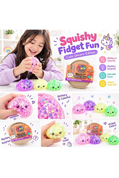 SQUEEZY DUMPLING Squishy Fidget Toy, Cute Unicorn Edition, Glittery & Colorful