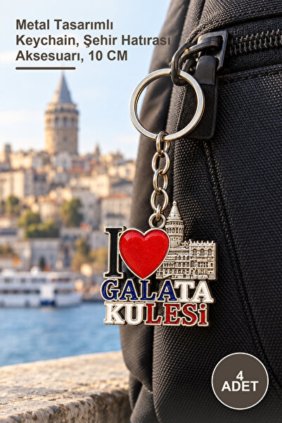 Yenilig 4 Pieces Metal Galata Tower Keychain – Metal Design Keychain, City So...