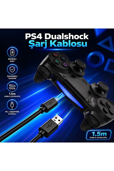 POPKONSOL PS4 Oyun Kolu Şarj Kablosu 1.5 Metre DualShock 4 Uyumlu Micro USB Şarj ve Data Kablosu