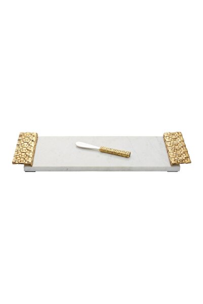 Michael Aram Palm Cheese Board and Sled, Marble & Gold Tone