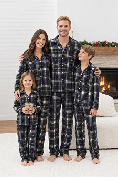 ARN HOMEWEAR ekoseli süet kumaş aile kombini pijama takımı (bir ürün fiyatıdır)