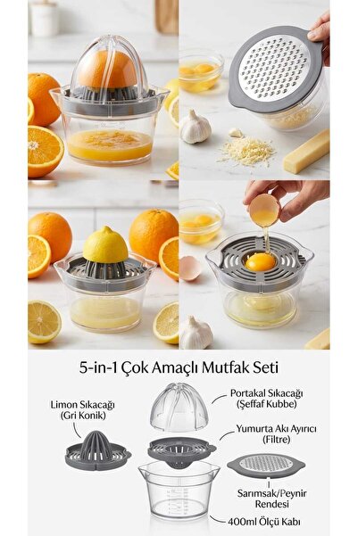 MULTICHEF PRO 5 Fonksiyon Rende, Limon ve Narenciye Sıkacağı, Ölçü Kabı, Yumurta Ayırıcı