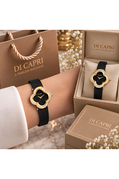 Generic Brand ساعة DI CAPRI النسائية السوداء المرصعة LOOSTER TIME