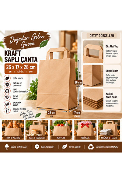 26x18x30 Kraft Saplı Çanta