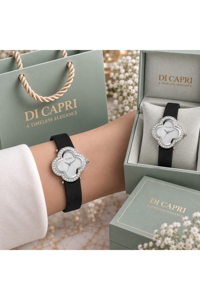Generic Brand Di Capri Women's Silver Watch with Black Strap Looster Time
