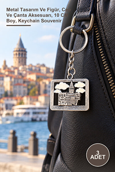 Yenilig 3 Pieces Metal Galata Tower Keychain – Metal Design and Figure, Pocke...