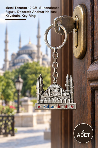 Yenilig 4 Pieces Metal Sultanahmet Keychain – Metal Design 10 Cm, Decorative ...