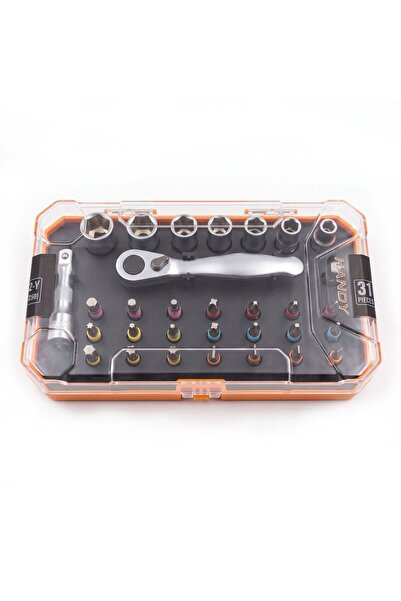 Handy Set 31 piese chei tubulare si biti cu clichet, Cr-V, 6-12 mm, suport ma...