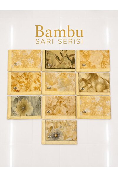 ÇİĞDEM AYDIN Patterned Bamboo Shawl 10 Pieces Yellow Series