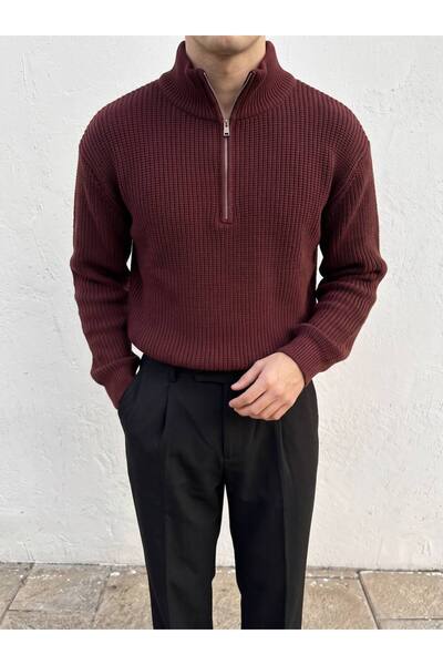 Gambocci Men's High-Neck Zippered Thick Knitwear Acrylic Sweater