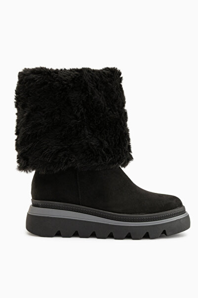 Limoya Edna Black Suede Fur Detailed Women's Boots