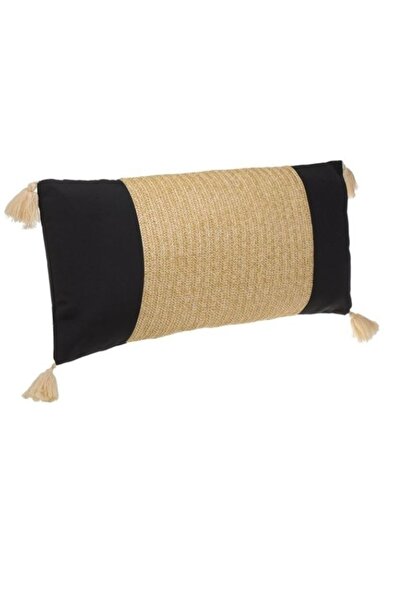 Jumbo Pernă decorativă de vară negru-bej cu ciucuri 70 x 30 cm