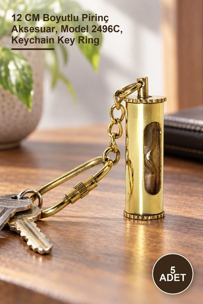 Yenilig 5 Pieces Brass Hourglass Keychain – 12 cm Brass Accessory, Model 2496...