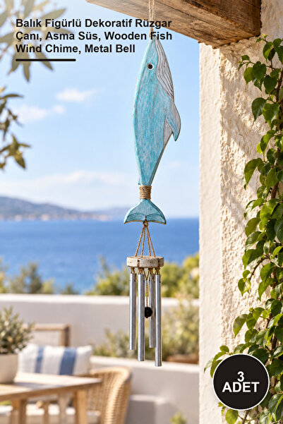 Yenilig 3 Pieces of Metal Bells with Wooden Fish – Decorative Wind Chime with...