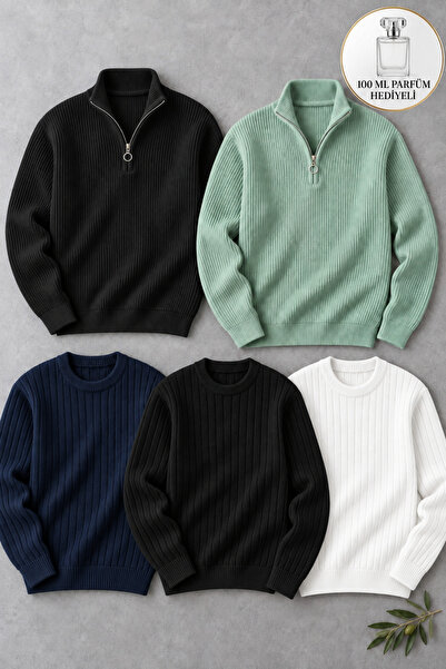 OTAKU Pack of 5 Men's Winter Sweaters – 2 Half-Zip Thermo Sweaters + 3 Crew N...