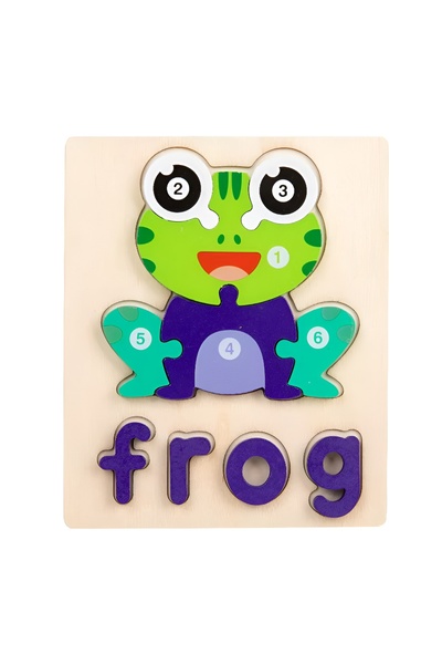 bebeLOGIC Puzzle Montessori 3D din lemn Broscuta Oac Oac, 18x15x1cm