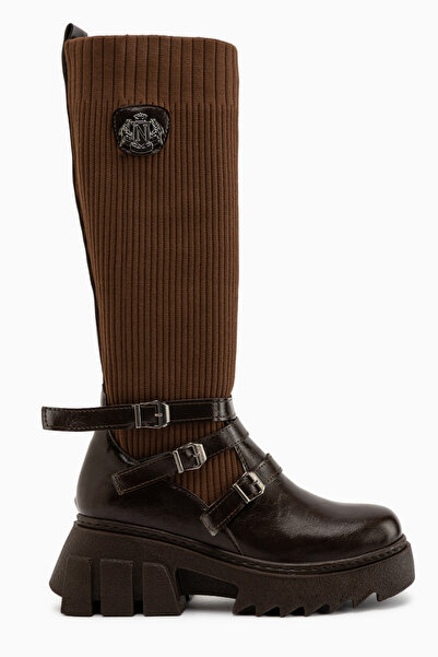 Limoya Jaylee Brown Buckle Thick Sole Women's Boots
