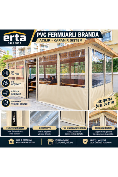 erta 4.70 METRE X 1.50 METRE PVC Fermuarlı Branda – Açılır Kapanır Şeffaf Ter...