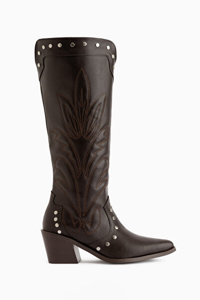 Limoya Lassie Brown Western Women's Boots with Embroidery and Studded Detail