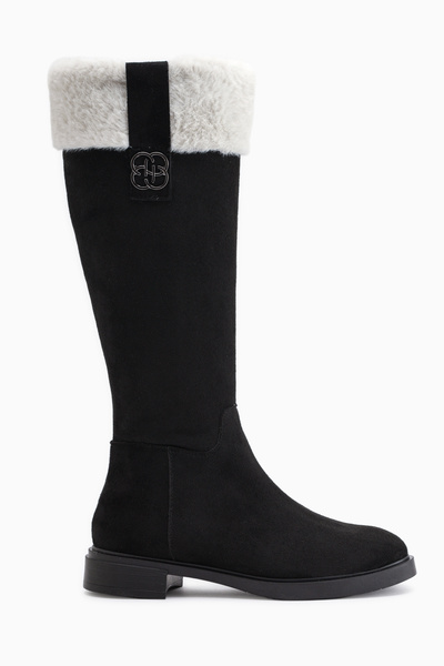 Limoya Marlena Black Suede Fur Detailed Women's Boots