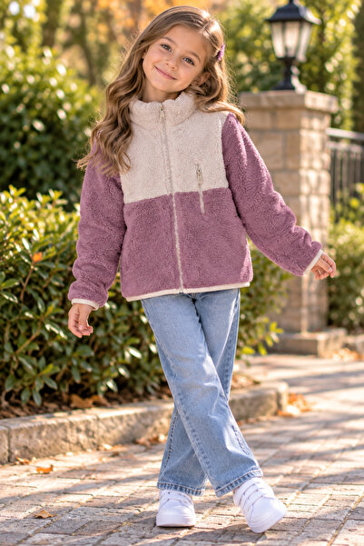 SERPİL SS GİYİM Kız Çocuk Peluş Polar Mont – Fermuarlı Teddy Fleece Kışlık Ce...