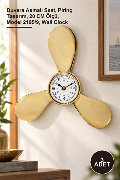 Yenilig 3 Pieces Brass Wall Clock – Wall Hanging Clock, Brass Design, 20 cm S...