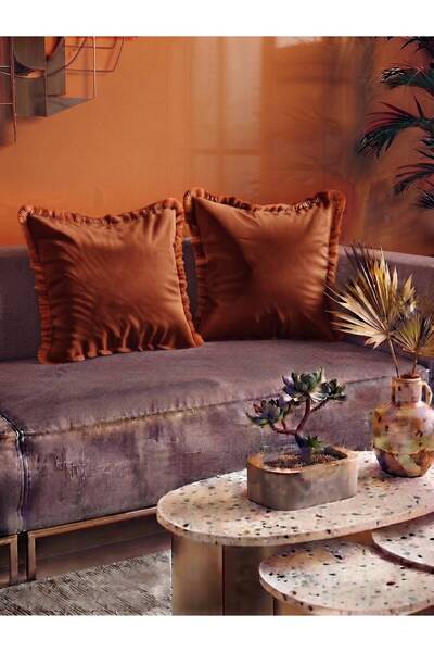 Rual 2-Piece Decorative Throw Pillow Cover with Tassel Fringe Made of Upholst...