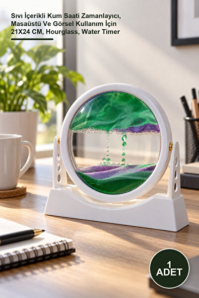 1 Adet Sulu Kumsaati – Sıvı İçerikli Kum Saati Zamanlayıcı, Masaüstü Ve Görsel Kullanım İçin 21X24 CM, Hourglass, Water Timer