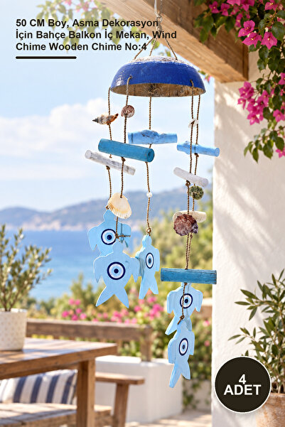 Yenilig 4 Pieces of Wooden Wind Chimes – 50 cm Length, for Hanging Decoration...