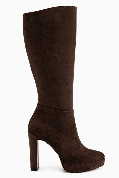 Limoya Ariya Brown Suede Platform Heeled Zippered Women's Boots