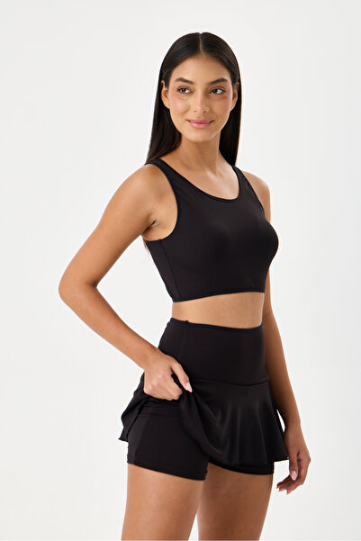 norvell Women's Black Bustier Shorts Skirted Strap Swimsuit Set Lycra