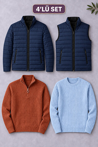 OTAKU 4-Piece Men's Winter Set – 1 Puffer Jacket + 1 Vest + 2 Knit Sweaters