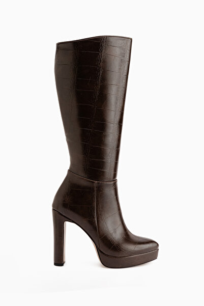 Limoya Ariya Brown Crocodile Platform Heeled Zippered Women's Boots