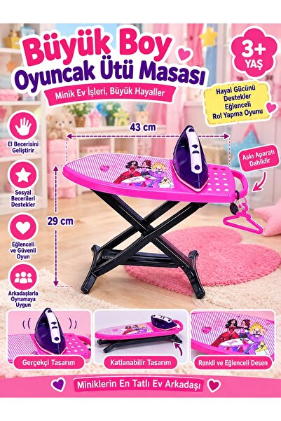 BYCEGU Büyük Boy Katlanabilir Oyuncak Ütü Masası Seti – Ütülü ve Askılı 43 cm...
