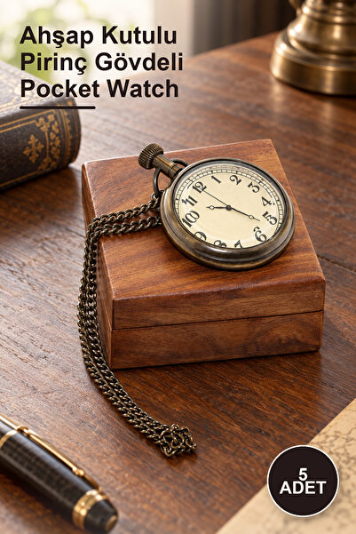 Yenilig 5 Pieces of Chain Pocket Watches – Brass Body Pocket Watch with Woode...
