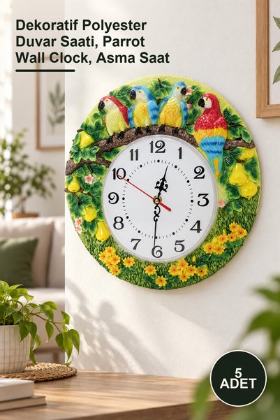 Yenilig 5 Pieces of Wall Hanging Polyester Clocks with Parrots – Decorative P...