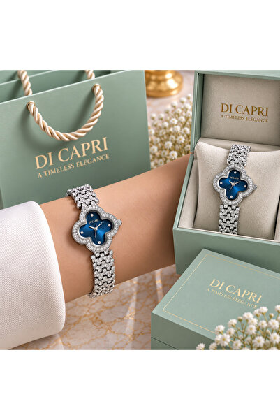 Generic Brand Di Capri Women's Silver Watch with Blue Enamel Looster Time