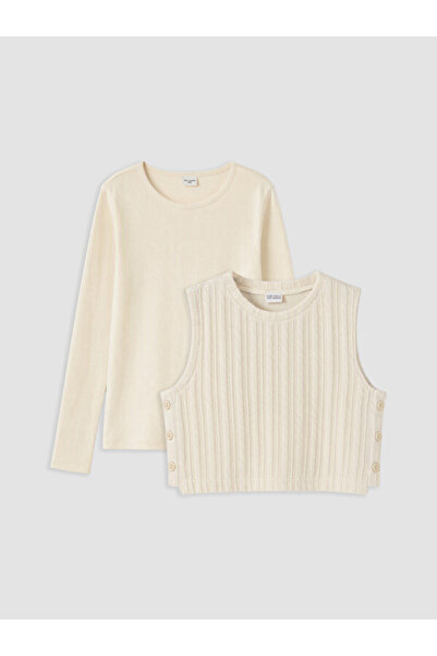 LC Waikiki I Girl's Zero Roba Collar 2-Piece Knitwear Sweater and T-Shirt fro...