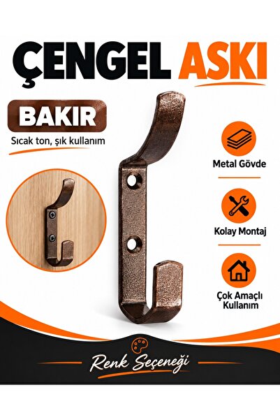 Metal Çengel Askı Çift Kancalı Duvar Askısı Mont Çanta Havlu Askılığı 2 Vidalı Çok Amaçlı Askı