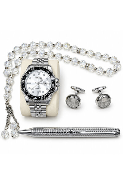 TIMERA Men's Quartz Watch Gift Set with Pen, Prayer Beads, and Cufflinks - Si...