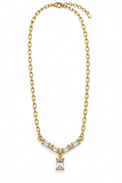 Stelle Jewelry Xuping Baguette Stone V Model Necklace 40+5 cm – Gold Color St...