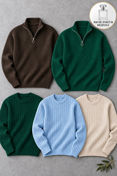 OTAKU Pack of 5 Men's Winter Sweaters – 2 Half-Zip Thermo Sweaters + 3 Crew N...
